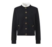 Ruffles Patchwork Lady O-Neckline Long Sleeve Single-Breasted Wear Women Casual Knits Cardigan Black S(US-4)
