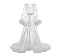 Ruffles Wedding Robe Photo Shoot Pearls Pregnant Women Photography Evening Prom Tulle Robe Bathrobe Long jacket (white,Small)