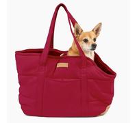 RuffLife Cozy Plush Pet Carrier Purse - Secure Harness Clip, Lightweight Tote Design for Small Dogs and Puppies (Red)