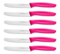 Ruffulon Tomato Knife Set of 6,Serrated Kitchen Knives,Sharp Blade Classic Utility Knife,Stainless Steel Wavy Edge Tomato Knives&Table Knives,Muticolor Plastic Handle Dinner Knifes,Dishwasher Safe.