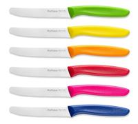 Ruffulon Tomato Knife Set of 6,Serrated Kitchen Knives,Sharp Blade Classic Utility Knife,Stainless Steel Wavy Edge Tomato Knives&Table Knives,Muticolor Plastic Handle Dinner Knifes,Dishwasher Safe