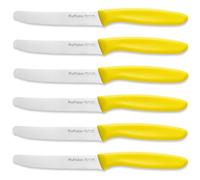 Ruffulon Tomato Knife Set of 6,Serrated Kitchen Knives,Sharp Blade Classic Utility Knife,Stainless Steel Wavy Edge Tomato Knives&Table Knives,Muticolor Plastic Handle Dinner Knifes,Dishwasher Safe.