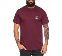 Ruffy Straw Hat Men's Embroidered T-Shirt - Embroidery One Pirate Piece Anime Luffy Zoro, Color:Burgundy, Size:L