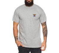 Ruffy Straw Hat Men's Embroidered T-Shirt - Embroidery One Pirate Piece Anime Luffy Zoro, Color:Heather Grey, Size:L