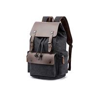 Rufun Vintage Canvas Leather Backpack, Large Capacity Multi-Pocket Bookbag for College, Travel & Work, Water-Resistant School Rucksack (Black)