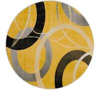 Rug 120 cm Round - Ultra Soft Non-Slip Nursery Play Mat, Washable Abstract Ellipse Line Art Circle Carpet for Baby Crawling, Short Pile Anti Slip for Playroom Bedroom Floor Kids Room Hallway, Yellow