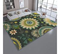 Rug 120 x 160 cm Faux Cashmere Washable Non-Slip Backing - Bohemian Style Mandala Illustration Printed Design Easy to Clean with Vacuum or Machine Wash for Bedside Dorm Rooms Pet Area, Bean Green