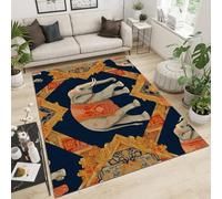 Rug 140x200 cm Faux Cashmere Indian Wind Elephant Diamond Pattern Animal 3D Print Anti-Slip Stain-Resistant Machine/Vacuum Washable Rugs for Living Room Hallway Heritage Home Under the Table Q-50