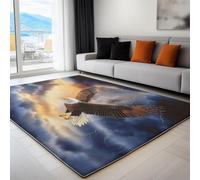 Rug 160 x 230 cm Washable, GrayBlue Supernatural Storm Eagle Non-Slip Area Rugs for Living Room, Decorative Floor Carpet for Bedroom Room Office Holiday Decor