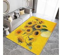 Rug 3D Oil Painting Sunflowers Vase Printed Carpet,Living Room Rug,Bedroom Rugs,Area Rugs,Washable,Sofa Floor Carpets Bathroom,Anti Slip Rug,Yellow Rugs 120 x 170 cm Easy Clean
