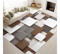 Rug 3D Square for Kids Room, White Grey Modern, 140 x 200 cm Non-slip Microfiber Short Pile Carpet, Machine Washable Bedside Area Rugs for Living Room Bedroom Dining Room