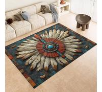 Rug 60x120 cm Faux Cashmere Bright Feathers Gems Stones Art 3D Print Anti-Slip Stain-Resistant Machine/Vacuum Washable Rugs for Living Room Hallway Breakfast Nook Heritage Home Under the Table