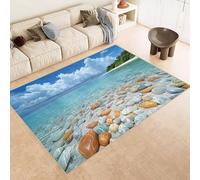 Rug 60x120 cm Faux Cashmere Bright Pattern Beach Clouds Pebbles 3D Print Anti-Slip Stain-Resistant Machine/Vacuum Washable Rugs for Living Room Hallway Breakfast Nook Heritage Home Under the Table
