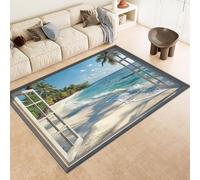 Rug 60x120 cm Faux Cashmere Bright Pattern Beach Sea Sunshine 3D Print Anti-Slip Stain-Resistant Machine/Vacuum Washable Rugs for Living Room Hallway Breakfast Nook Heritage Home Under the Table