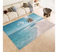 Rug 60x120 cm Faux Cashmere Bright Pattern Beach Sea Trees Cloud 3D Print Anti-Slip Stain-Resistant Machine/Vacuum Washable Rugs for Living Room Hallway Breakfast Nook Heritage Home Under the Table