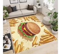 Rug 60x120 cm Faux Cashmere Bright Pattern Burger Fries Food 3D Print Anti-Slip Stain-Resistant Machine/Vacuum Washable Rugs for Living Room Hallway Breakfast Nook Heritage Home Under the Table