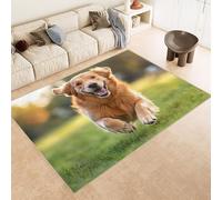 Rug 60x120 cm Faux Cashmere Bright Pattern Dog Grass Flowers 3D Print Anti-Slip Stain-Resistant Machine/Vacuum Washable Rugs for Living Room Hallway Breakfast Nook Heritage Home Under the Table