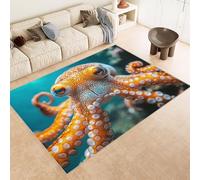 Rug 60x120 cm Faux Cashmere Bright Pattern Octopus Seabed 3D Print Anti-Slip Stain-Resistant Machine/Vacuum Washable Rugs for Living Room Hallway Breakfast Nook Heritage Home Under the Table