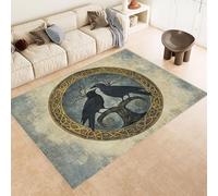Rug 60x120 cm Faux Cashmere Bright Pattern Raven Totem Viking 3D Print Anti-Slip Stain-Resistant Machine/Vacuum Washable Rugs for Living Room Hallway Breakfast Nook Heritage Home Under the Table