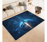 Rug 60x120 cm Faux Cashmere Bright Pattern Rocket Universe 3D Print Anti-Slip Stain-Resistant Machine/Vacuum Washable Rugs for Living Room Hallway Breakfast Nook Heritage Home Under the Table