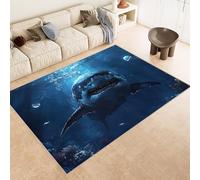 Rug 60x120 cm Faux Cashmere Bright Pattern Shark Blue Seabed 3D Print Anti-Slip Stain-Resistant Machine/Vacuum Washable Rugs for Living Room Hallway Breakfast Nook Heritage Home Under the Table