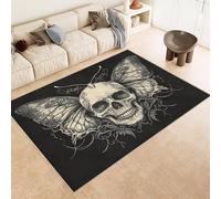 Rug 60x120 cm Faux Cashmere Bright Pattern Skull Butterfly Flowers 3D Print Anti-Slip Stain-Resistant Machine/Vacuum Washable Rugs for Living Room Hallway Breakfast Nook Heritage Home Under the Table