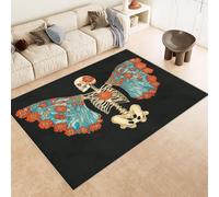 Rug 60x120 cm Faux Cashmere Bright Pattern Skull Wings Flowers 3D Print Anti-Slip Stain-Resistant Machine/Vacuum Washable Rugs for Living Room Hallway Breakfast Nook Heritage Home Under the Table
