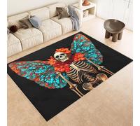 Rug 60x120 cm Faux Cashmere Bright Pattern Skull Wings Flowers 3D Print Anti-Slip Stain-Resistant Machine/Vacuum Washable Rugs for Living Room Hallway Breakfast Nook Heritage Home Under the Table