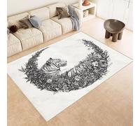 Rug 60x120 cm Faux Cashmere Bright Pattern Tiger Flowers Moon 3D Print Anti-Slip Stain-Resistant Machine/Vacuum Washable Rugs for Living Room Hallway Breakfast Nook Heritage Home Under the Table