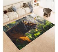Rug 60x120 cm Faux Cashmere Bright Pattern Tiger Yellow Woods 3D Print Anti-Slip Stain-Resistant Machine/Vacuum Washable Rugs for Living Room Hallway Breakfast Nook Heritage Home Under the Table
