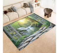 Rug 60x120 cm Faux Cashmere Bright Pattern Waterfall Stones Creek 3D Print Anti-Slip Stain-Resistant Machine/Vacuum Washable Rugs for Living Room Hallway Breakfast Nook Heritage Home Under the Table