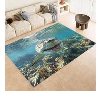 Rug 60x120 cm Faux Cashmere Bright Pattern Whale Coral Seabed 3D Print Anti-Slip Stain-Resistant Machine/Vacuum Washable Rugs for Living Room Hallway Breakfast Nook Heritage Home Under the Table