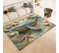 Rug 60x120 cm Faux Cashmere Bright Pattern Whale Starfish Shells 3D Print Anti-Slip Stain-Resistant Machine/Vacuum Washable Rugs for Living Room Hallway Breakfast Nook Heritage Home Under the Table