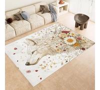 Rug 60x120 cm Faux Cashmere Bright Wolf Flowers Yellow Leaves 3D Print Anti-Slip Stain-Resistant Machine/Vacuum Washable Rugs for Living Room Hallway Breakfast Nook Heritage Home Under the Table