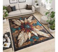 Rug 80x120 cm Faux Cashmere Bright Feathers Gems Stones Art 3D Print Anti-Slip Stain-Resistant Machine/Vacuum Washable Rugs for Living Room Hallway Breakfast Nook Heritage Home Under the Table