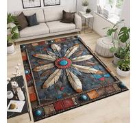 Rug 80x120 cm Faux Cashmere Bright Feathers Gems Stones Art 3D Print Anti-Slip Stain-Resistant Machine/Vacuum Washable Rugs for Living Room Hallway Breakfast Nook Heritage Home Under the Table