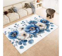 Rug 80x120 cm Faux Cashmere Bright Flowers Purple Green Grass 3D Print Anti-Slip Stain-Resistant Machine/Vacuum Washable Rugs for Living Room Hallway Breakfast Nook Heritage Home Under the Table