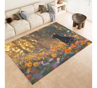 Rug 80x120 cm Faux Cashmere Bright Pattern Cat Flowers Grass 3D Print Anti-Slip Stain-Resistant Machine/Vacuum Washable Rugs for Living Room Hallway Breakfast Nook Heritage Home Under the Table