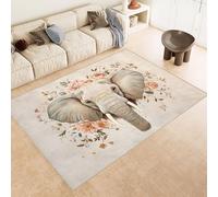 Rug 80x120 cm Faux Cashmere Bright Pattern Elephant Flowers Red 3D Print Anti-Slip Stain-Resistant Machine/Vacuum Washable Rugs for Living Room Hallway Breakfast Nook Heritage Home Under the Table
