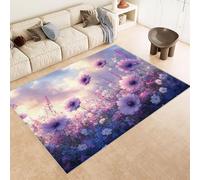 Rug 80x120 cm Faux Cashmere Bright Pattern Flowers PurpleGrass 3D Print Anti-Slip Stain-Resistant Machine/Vacuum Washable Rugs for Living Room Hallway Breakfast Nook Heritage Home Under the Table
