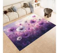 Rug 80x120 cm Faux Cashmere Bright Pattern Flowers PurpleGrass 3D Print Anti-Slip Stain-Resistant Machine/Vacuum Washable Rugs for Living Room Hallway Breakfast Nook Heritage Home Under the Table