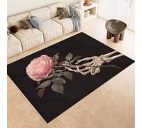 Rug 80x120 cm Faux Cashmere Bright Pattern Skull Hand Flowers Pink 3D Print Anti-Slip Stain-Resistant Machine/Vacuum Washable Rugs for Living Room Hallway Breakfast Nook Heritage Home Under the Table