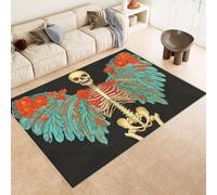 Rug 80x120 cm Faux Cashmere Bright Pattern Skull Wings Flowers 3D Print Anti-Slip Stain-Resistant Machine/Vacuum Washable Rugs for Living Room Hallway Breakfast Nook Heritage Home Under the Table
