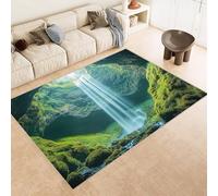 Rug 80x120 cm Faux Cashmere Bright Waterfall Stones Sunshine 3D Print Anti-Slip Stain-Resistant Machine/Vacuum Washable Rugs for Living Room Hallway Breakfast Nook Heritage Home Under the Table