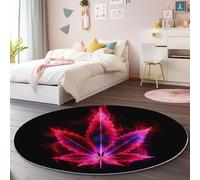 Rug 90 cm Round - Ultra Soft Non-Slip Nursery Play Mat, Washable Fantasy Marijuana Leaves Circle Carpet for Baby Crawling, Short Pile Anti Slip for Playroom Bedroom Floor Kids Room Hallway, Black Red