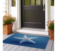 Rug Bedroom 60x210 cm Washable Bedside Area Rugs, Fresh Starfish Ocean Waves for Kitchen, Non-Slip Indoor Floor Mat for Entrance Hallway Indoor Front White