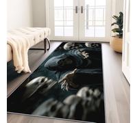 Rug Bedroom 80x240 cm Washable Bedside Area Rugs, Gothic Death Skull for Kitchen, Non-Slip Indoor Floor Mat for Entrance Hallway Indoor Front Grey