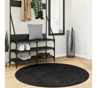 Rug Black Polyester Round Ø120 cm Non-slip Washable Modern Indoor Accent Mat New