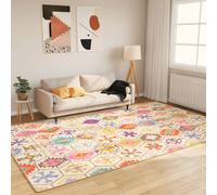 Rug Blue White 190x300 cm Plush Velvet Polyester Washable PVC Backing Patterned