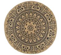 Rug Braided Jute Natural with Dark Blue Floral Print 150 cm Handmade Round Boho